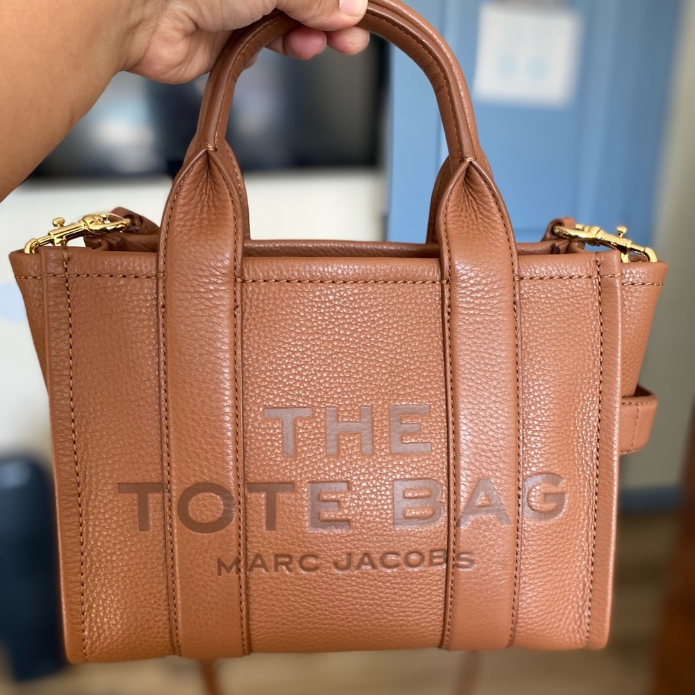 Authentic Marc Jacobs The Leather Mini Tote Bag Argan Oil Grained Crossbody
